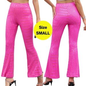 2/for $20 🪩 Hot Pink, Sparkly Sequins, High Waisted, Wide Leg Bell Bottoms